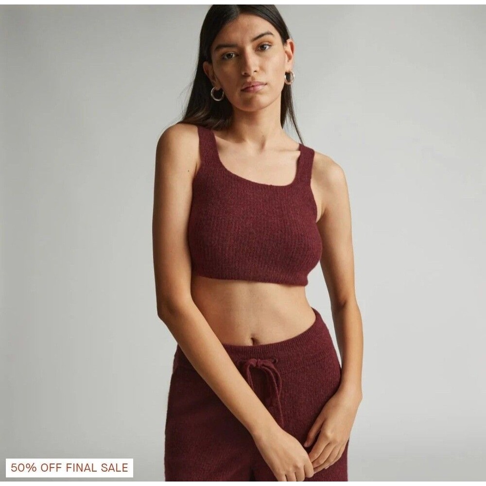 EVERLANE The Cozy Stretch Crop Top XS Heathered Charcoal Wool/Yak Soft NWT